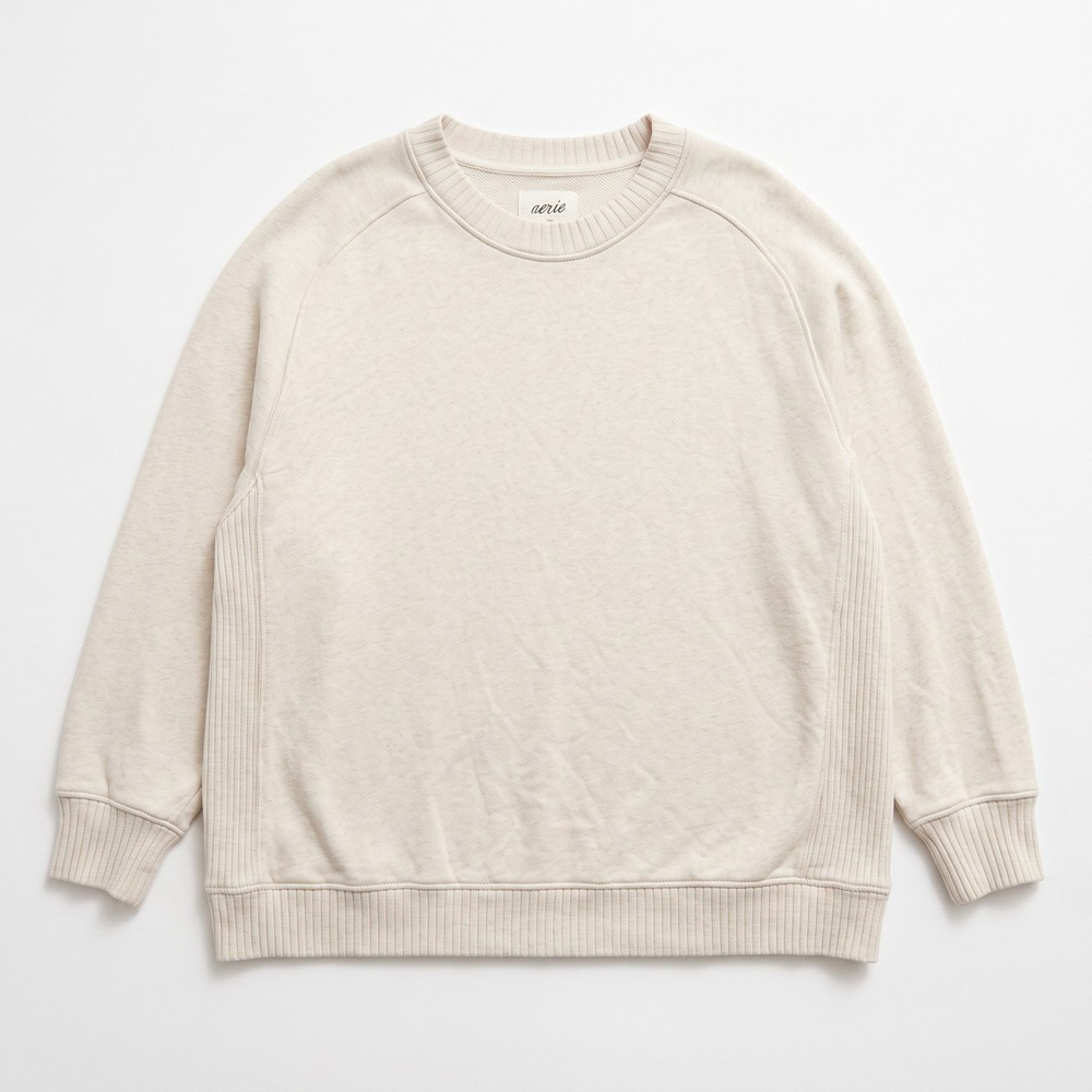 Aerie XL Cream Oatmeal Ribbed Trim Crewneck Sweatshirt Cozy